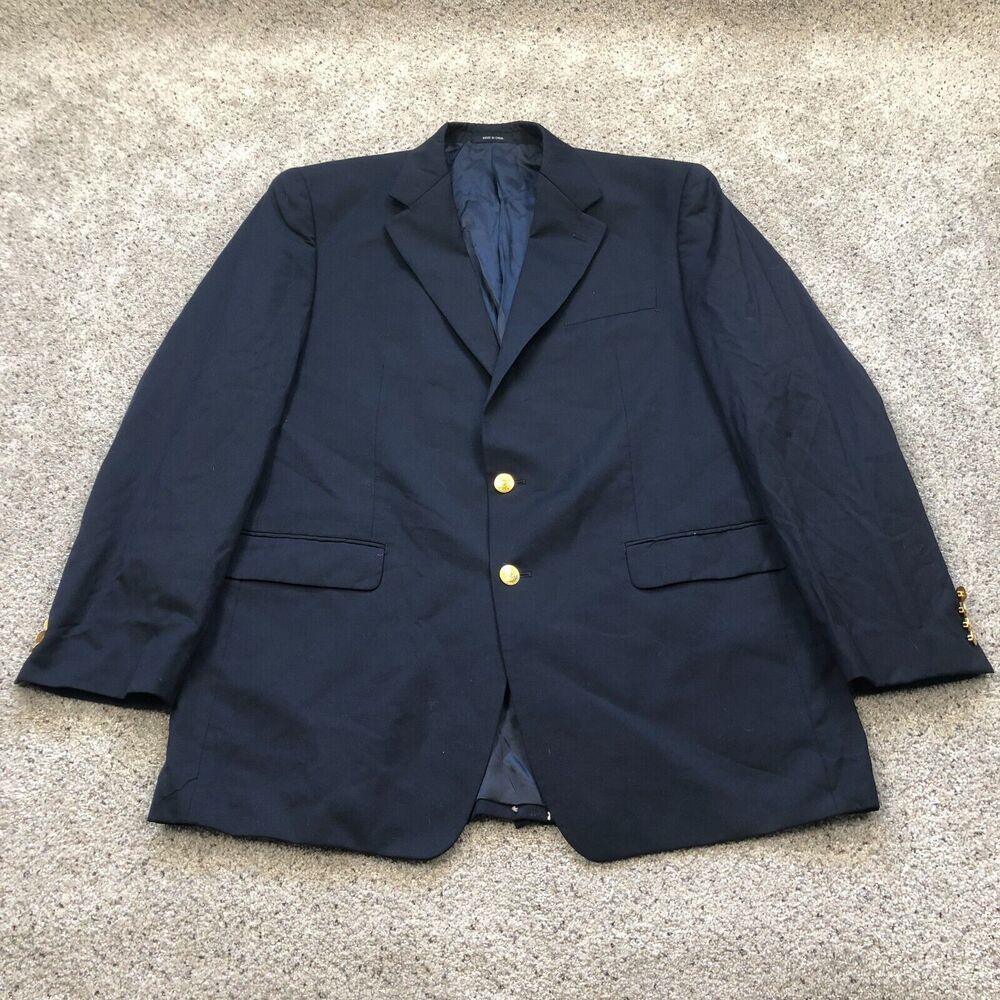 Ralph Lauren Blazer Adult 44L Black 100% Wool Sport Coat Jacket Baggy Mens